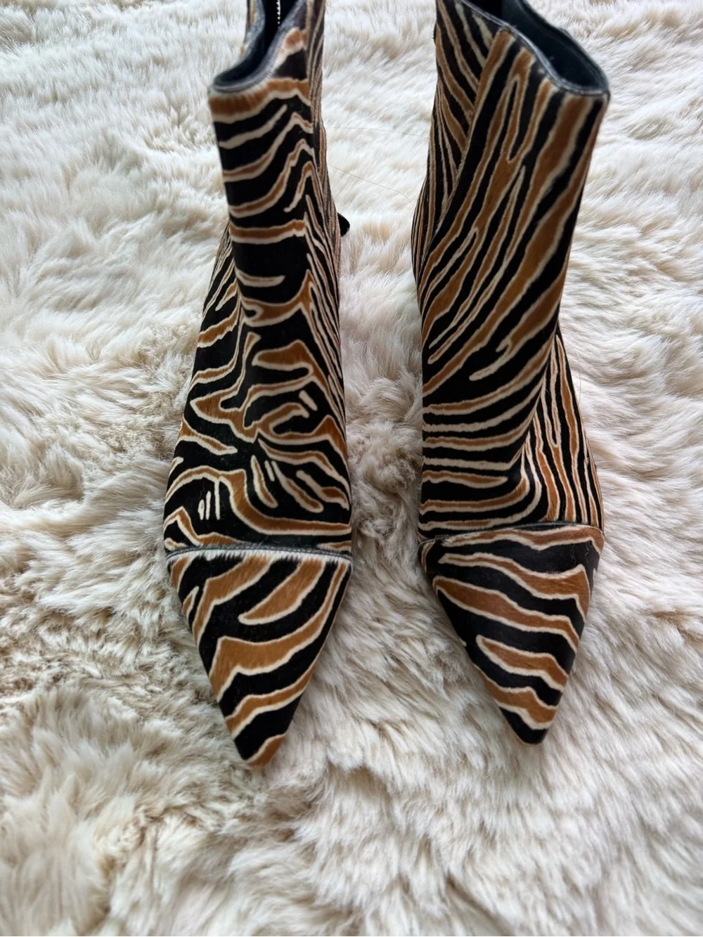 Alexandre Birman Zebra-Print Pointed Ankle Boots in Black and Brown
